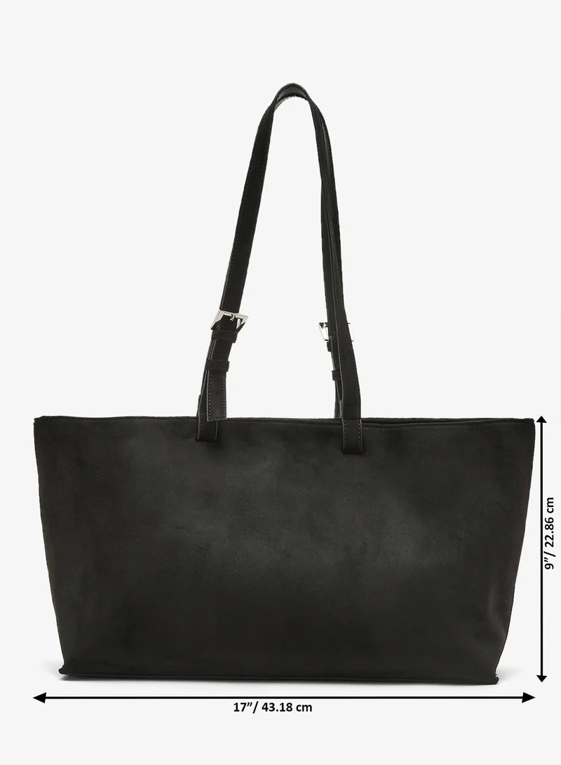 ELLA Black Suede East-To-West Tote Bag With Buckle for Women | Best Price UAE